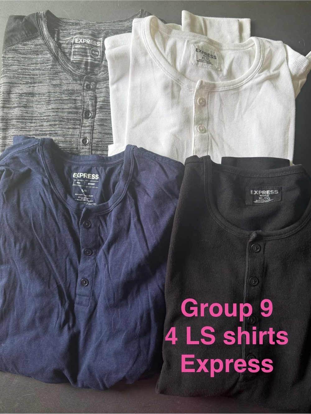 Express Men’s Henley Long Sleeve Tops - White, Navy, Black, Heather Gray